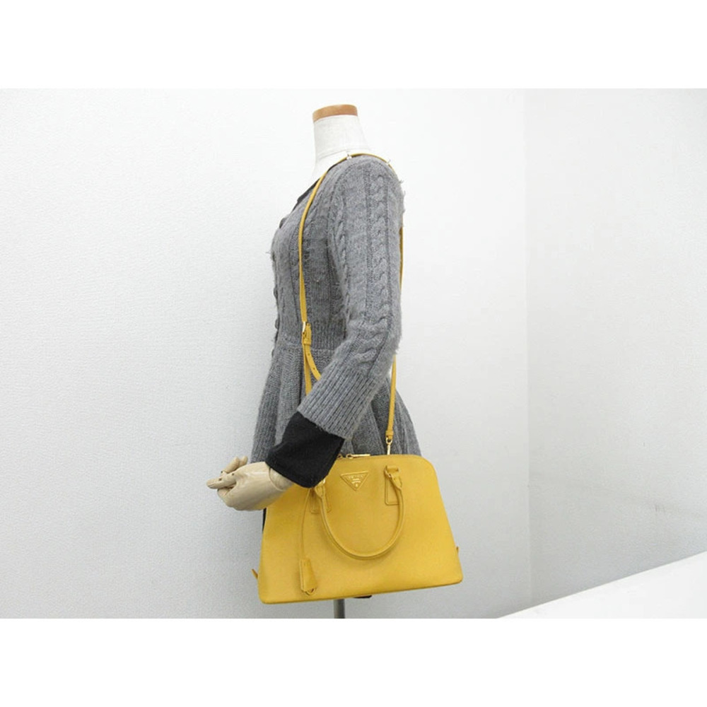 PRADA Bag Handbag Long Shoulder Crossbody Yellow Saffiano Leather - Picture 14 of 14
